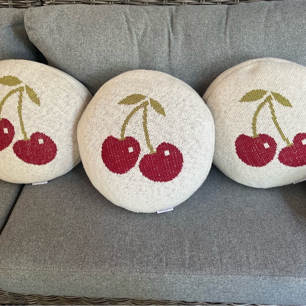 Brocante Round Cherry Pillows Bundle Of 3